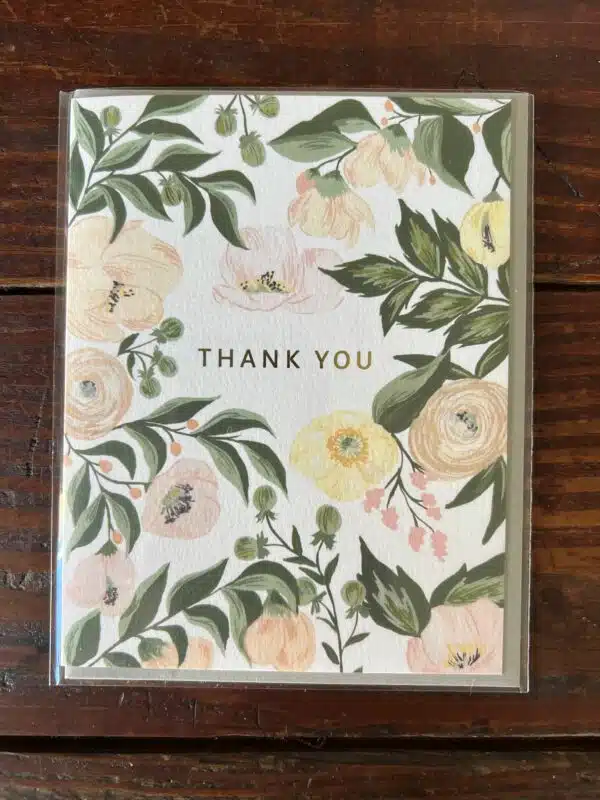 thank you card with yellow and peach colored flowers