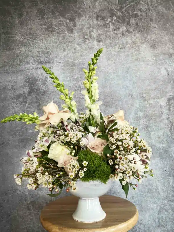 Our Secret Garden style bouquet, a romantic garden-style arrangement with a mix of seasonal flowers, for sale at our Washington, NC florist.